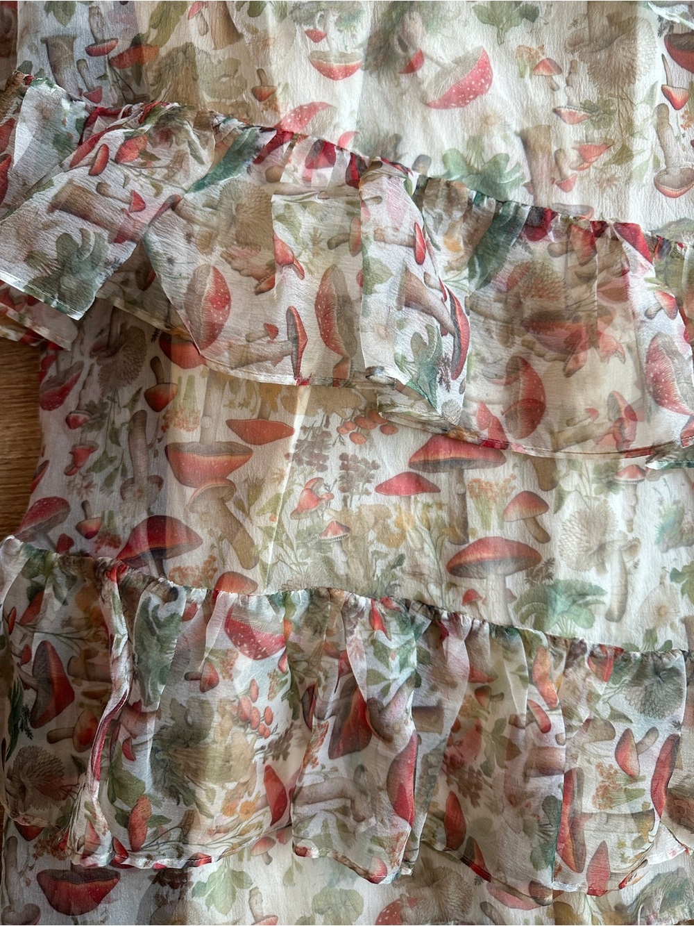 Selkie Elfin Dress Ivory with Mushroom Print - Picture 3 of 7